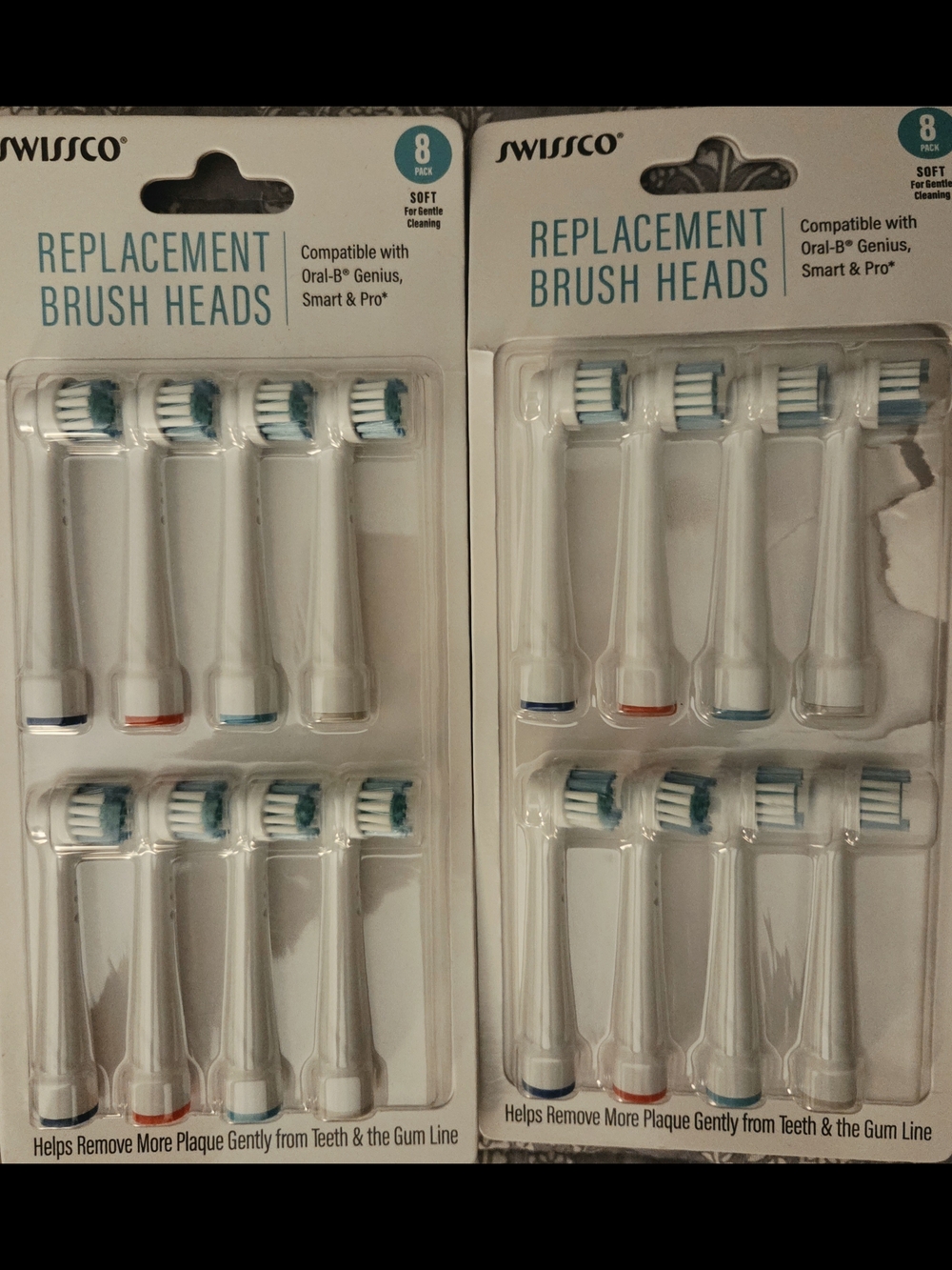 Replacement Toothbrush Heads - White with Blue/Red/Teal Accents (8 Pack)